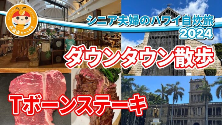 シニア夫婦のハワイ自炊旅2024　ダウンタウン散歩　Tボーンステーキ