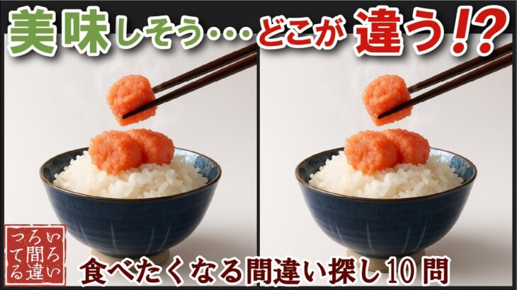 【間違い探しで脳トレ】シニアにおすすめ！美味しそうなグルメ料理画像で無料クイズ｜大人の脳活にも◎お腹がすいて食べたくなる難問