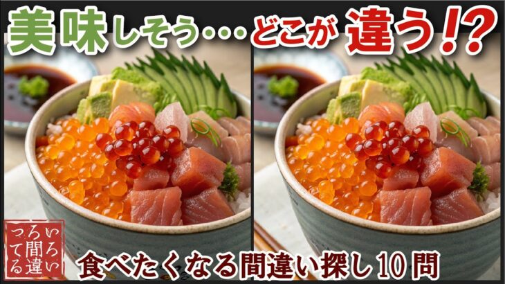 【間違い探しで脳トレ】シニアにおすすめ！美味しそうなグルメ料理画像で無料クイズ｜大人の脳活にも◎お腹がすいて食べたくなる難問