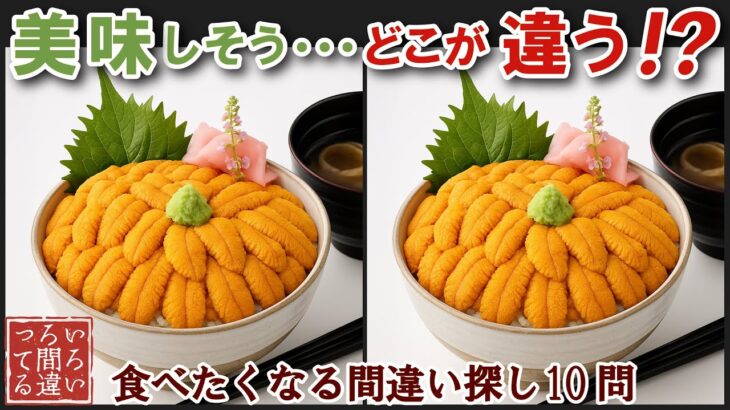 【間違い探しで脳トレ】シニアにおすすめ！美味しそうなグルメ料理画像で無料クイズ｜高齢者大人の脳活にも◎うに丼飯テロ難問編
