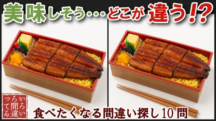 【間違い探しで脳トレ】シニアにおすすめ！美味しそうなグルメ料理画像で無料クイズ｜大人の脳活にも◎お腹がすいて食べたくなるうなぎ弁当編
