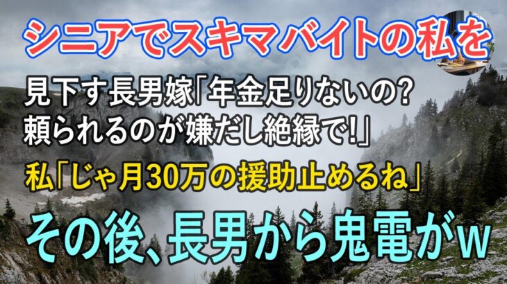 シニアでスキマバイトをする私を見下す長男嫁「年金が足りないの？ｗ頼られるのが嫌だし絶縁で」私「じゃあ…月30万の援助を止めるね」→その後、長男から鬼電がｗ【スカッとする話】