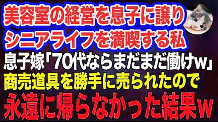 美容室の経営を息子に譲りシニアライフを満喫する私。しかし息子嫁「無職は寄生虫！70代ならまだまだ働けｗ」→商売道具を勝手に売られたので永遠に帰らなかった結果