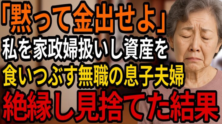 「黙って金出せよ」働かずに私の年金と貯金を食いつぶし、家事まで全て押し付けてくる息子夫婦。黙って家を売り私が引っ越した先は・・・【シニアの朗読】