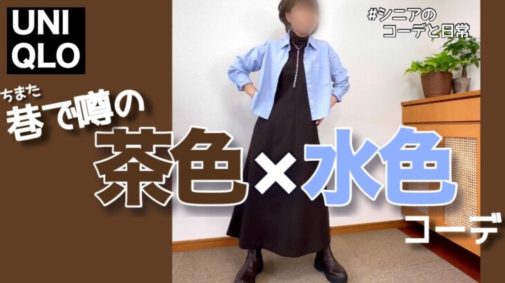 【60代コーデ】驚きの美.シルエットジャンスカでた/秋の流行色!茶色×水色やってみた/151㎝低身長/シニアの毎日コーデと日常