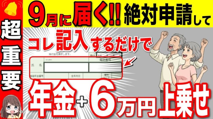 【9月に届く】年金＋6万円が一生上乗せ！この給付金は絶対に申請して！簡単なのに半数以上がもらい忘れ！【申請すればもらえるお金】