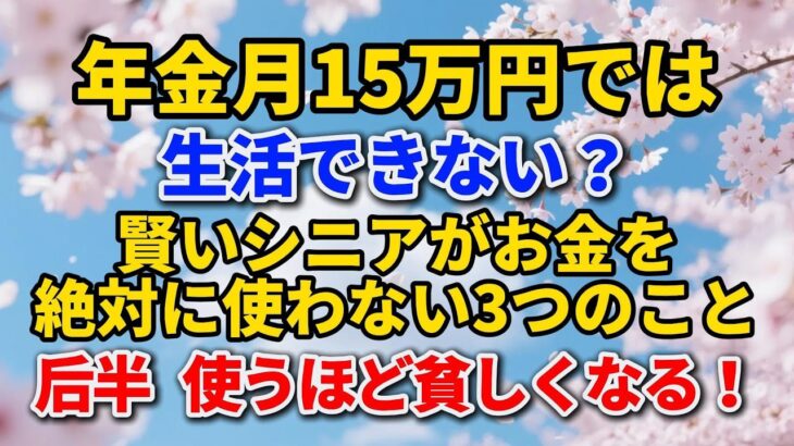 年金月15万円では生活できない？賢いシニアがお金を絶対に使わない3つのこと。使うほど貧しくなる！#老後の暮らし #シニアライフ #節約術 #人間関係 #人生経験 #感動する話 #年金生活 #生き方
