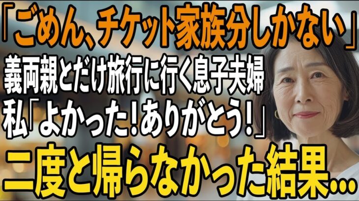 「チケットは家族分しかない」旅行当日、私を空港に置き去り義両親と旅行に行く息子夫婦。私「よかった！ありがとうございます！」→実は【シニアライフ】【60代以上の方へ】