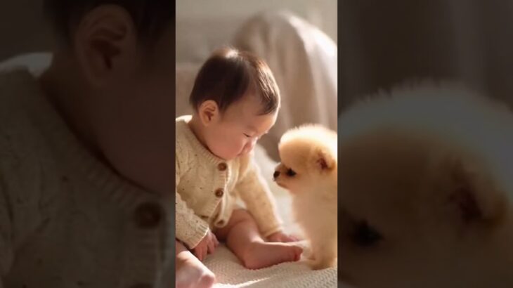 かわいい赤ちゃんと子犬のラブラブ #shors