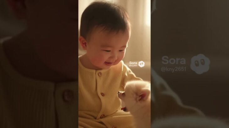 かわいい赤ちゃんと子犬のラブラブ #shors