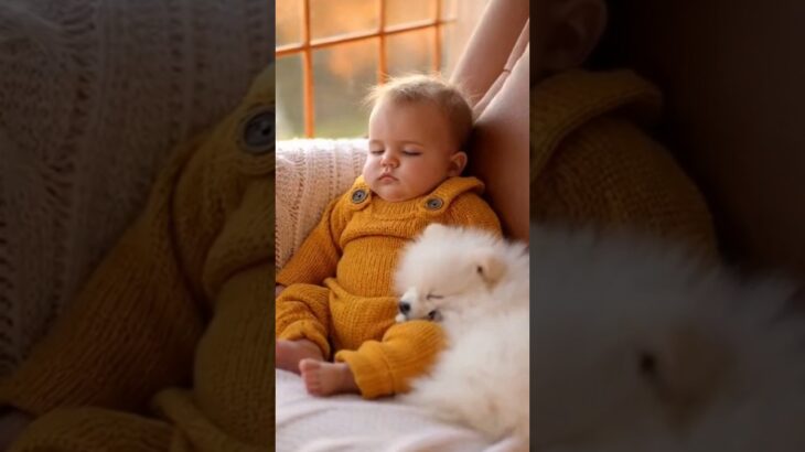 かわいい赤ちゃんと子犬のラブラブ #shors