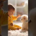 かわいい赤ちゃんと子犬のラブラブ #shors