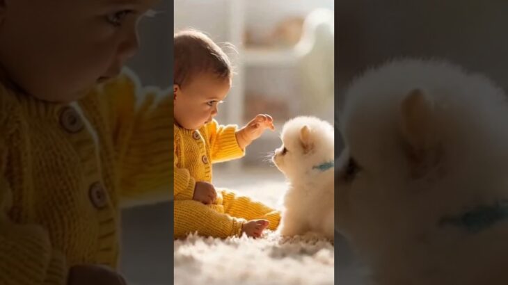 かわいい赤ちゃんと子犬のラブラブ #shors