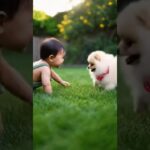 かわいい赤ちゃんと子犬のラブラブ #shors