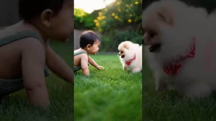 かわいい赤ちゃんと子犬のラブラブ #shors