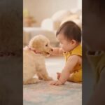 かわいい赤ちゃんと子犬のラブラブ #shors
