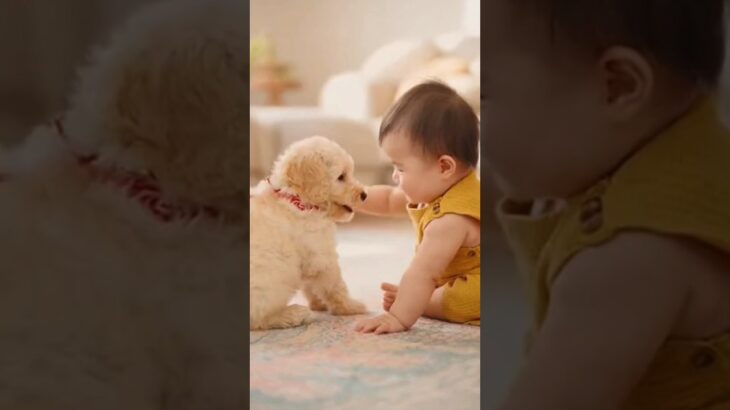 かわいい赤ちゃんと子犬のラブラブ #shors