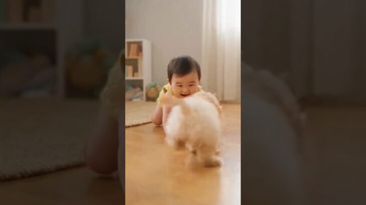 かわいい赤ちゃんと子犬のラブラブ #shors
