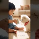 かわいい赤ちゃんと子犬のラブラブ #shors