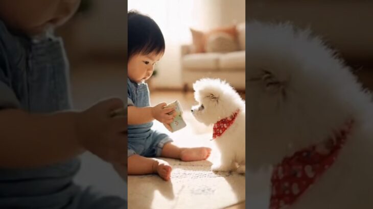 かわいい赤ちゃんと子犬のラブラブ #shors