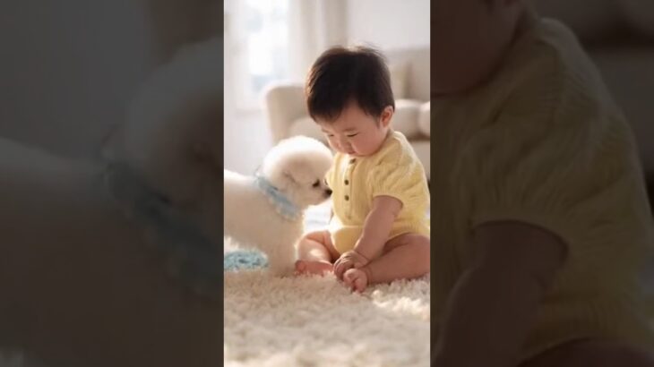 かわいい赤ちゃんと子犬のラブラブ #shors