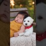 かわいい赤ちゃんと子犬のラブラブ #shors