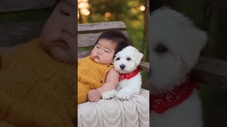 かわいい赤ちゃんと子犬のラブラブ #shors