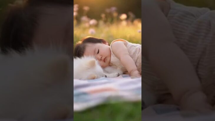 かわいい赤ちゃんと子犬のラブラブ #shors