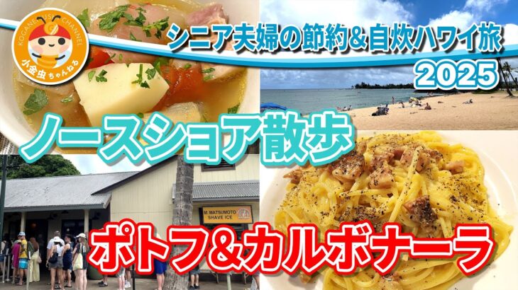 シニア夫婦の節約＆自炊ハワイ旅　2025　ノースショア散歩　ポトフ＆カルボラーナ