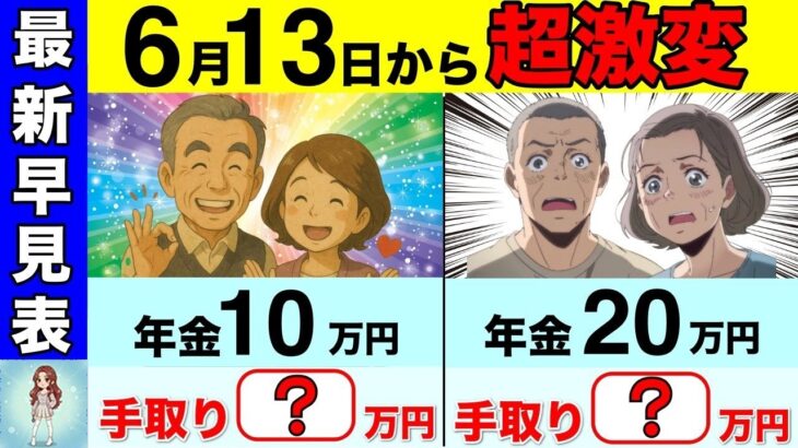 🎏【最新版】2025年6月に激減！年金手取り額早見表と手取り率！単身・夫婦世帯のケース！月10〜30万円まで完全解説！【天引き 税金 社会保険料】 🎏
