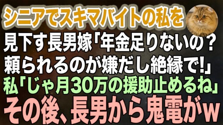 シニアでスキマバイトをする私を見下す長男嫁「年金が足りないの？ｗ頼られるのが嫌だし絶縁で」私「じゃあ…月30万の援助を止めるね」→その後、長男から鬼電がｗ【スカッとする話】