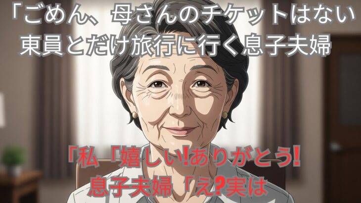 心にしみる話 義家族との家族旅行当日に息子「ごめん、母さんのチケットはないから留守番で！」私「嬉しい！ありがとう！」息子夫婦「え？」→実は【シニアライフ】【60代以上の方へ】