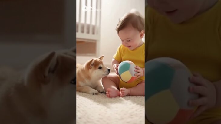 とてもかわいい赤ちゃんと小さくてかわいい子犬とのラブラブな映像 #shors