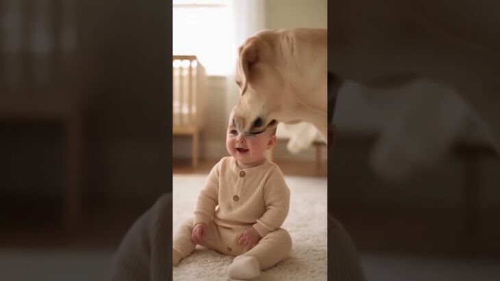 とてもかわいい赤ちゃんと小さくてかわいい子犬とのラブラブな映像 #shors