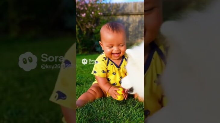 とてもかわいい赤ちゃんと小さくてかわいい子犬とのラブラブな映像 #shors