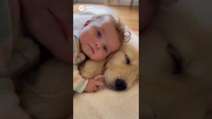 とてもかわいい赤ちゃんと小さくてかわいい子犬とのラブラブな映像 #shors