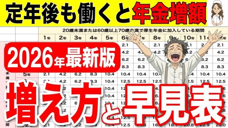 ❀【2026年最新版】60歳以上で働くと年金が増える！！役所は教えない増え方と早見表【経過的加算 厚生年金 在職老齢年金】  ❀