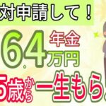 【国から秋の年金特別ボーナス】令和6年9月30日期限!65歳から一生6 4万円が年金に上乗せ！生涯合計100万円もらえる！年金生活者支援給付金について図を使って徹底解説