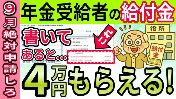 【年金受給者向け最新給付金】政府から9月に年金＋4万円もらえる！ 定額減税⧸不足額給付を完全解説！源泉徴収票の赤枠を今すぐチェックしてください！
