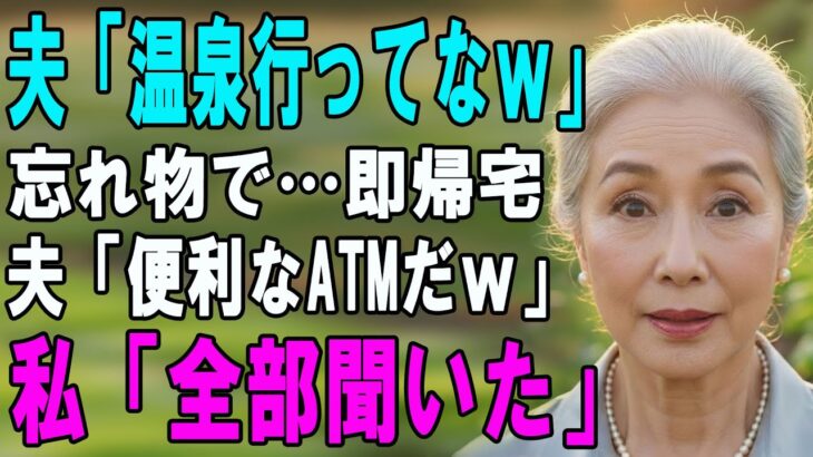 「温泉楽しんで」夫の罠。スマホを忘れ帰宅すると…夫「あのATM女、やっと消えたｗ」→私「全て聞いてたわよ」32年分の復讐で夫の人生を“物理的に”消去した結果ｗ【シニアライフ】【60代以上の方へ】