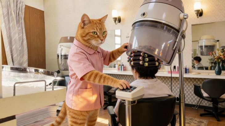 【シニア猫の台所】トラばあちゃん、美容室でバイトしてみた！ Grandma Tora tries part-time work at the beauty salon!