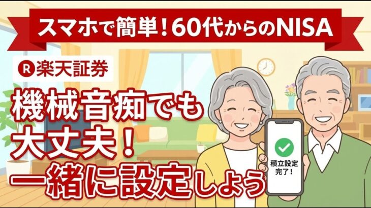 【完全実演】スマホでNISA、最初の買い方。機械音痴の60代・70代でも絶対できる！楽天証券の積立設定を一緒にやろう。
