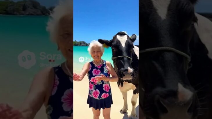 寒い時はあったかい場所へ！沖縄！うしたんとおばあちゃん旅行記 #シニア演技 #cowlover #aiおばあちゃん #animals #シニア女優＃旅行記＃沖縄