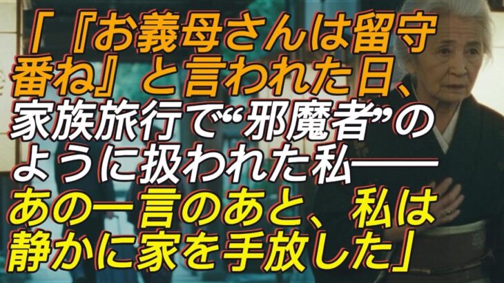 「お義母さんは留守番ね」家族旅行で“邪魔者”のように扱われた私。あの一言のあと、私は静かに家を手放しました…