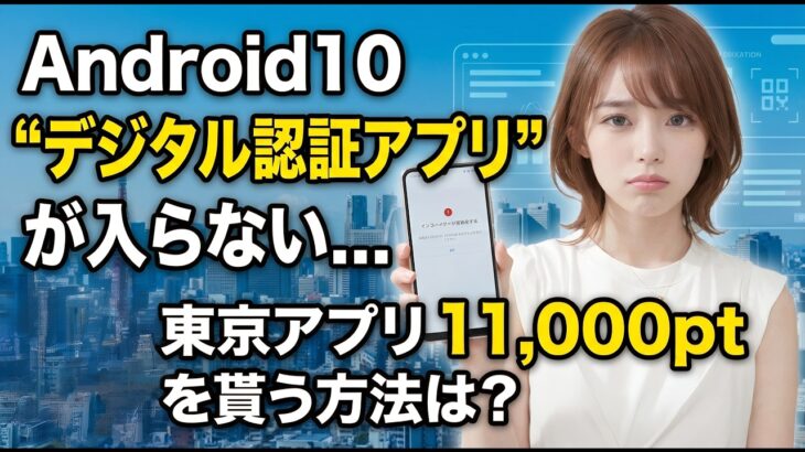 Android10の「デジタル認証アプリ」が入らないスマホで東京アプリ11,000ptを貰うにはどうすれば良いか？