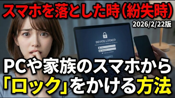 スマホを落とした時（紛失時）PCや家族のスマホから「ロック」をかける方法（2026/2/22版）
