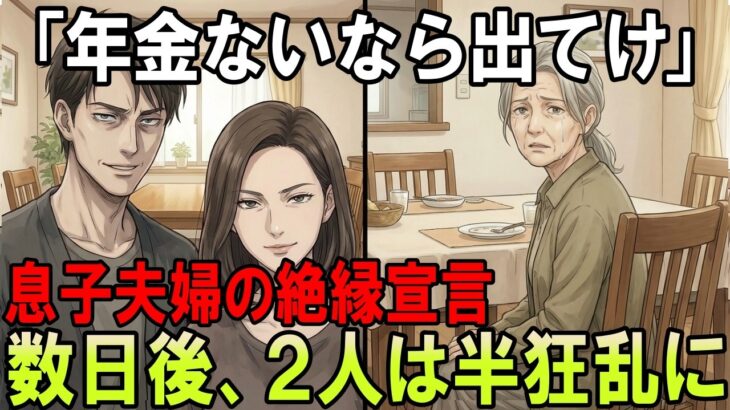 【息子夫婦との絶縁】「年金ないなら出てけ」私を貧乏人扱いする息子夫婦からの絶縁宣言。そして私は静かに微笑み家を出た。数日後、2人はすべてを失い半狂乱に…【シニア・朗読・息子夫婦・復讐劇】