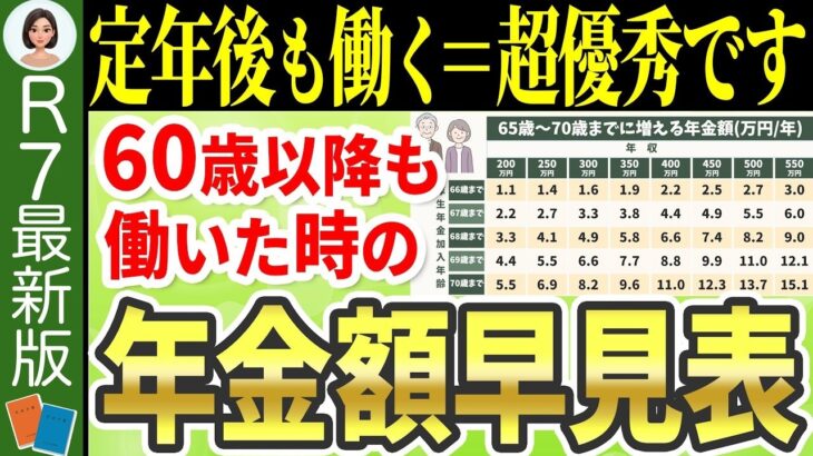 🍡【2025年最新】60歳以降も働くと年金はいくら増えるの？すぐにわかる早見表でわかりやすく解説！【経過的加算⧸報酬比例部分⧸在職定時改定】🍡