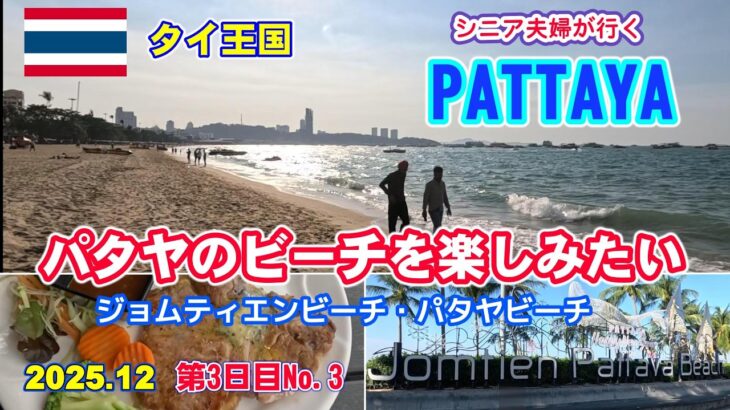 【シニア夫婦が行くパタヤ3日目】ジョムティエンビーチ・パタヤビーチで海水浴を楽しむため、早朝から活動開始。セイラーバーでステーキのランチ。フライドチキンで有名なお店を探索。屋台の串焼きにも挑戦。
