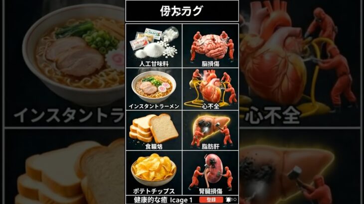 今すぐやめて！体がボロボロになる最悪の食べ物4選 #Shorts, #健康, #ダイエット, #食生活, #体に悪い食べ物, #衝撃, #ライフハック, #美容, #健康診断, #カップラーメン